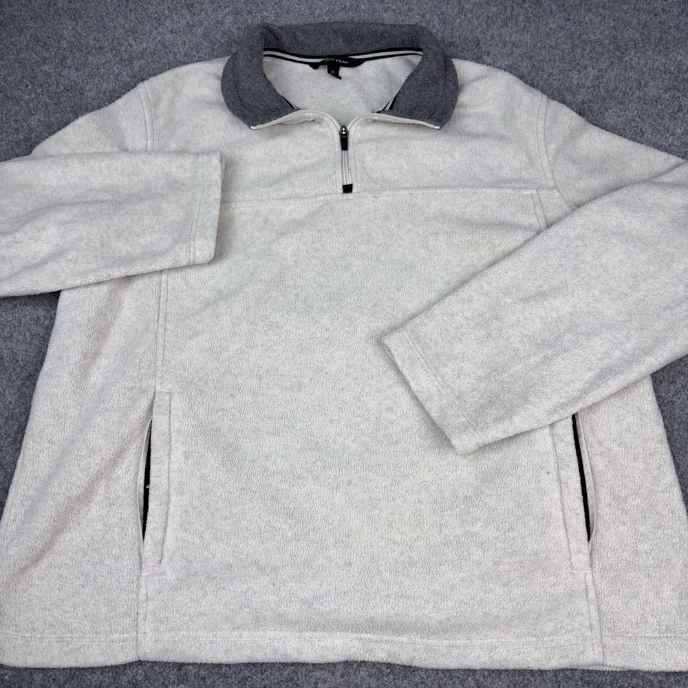 Tek Gear 1/4 Zip Jacket Mens Xl White Gray Pullover Fleece Casual Outdoor Hiking